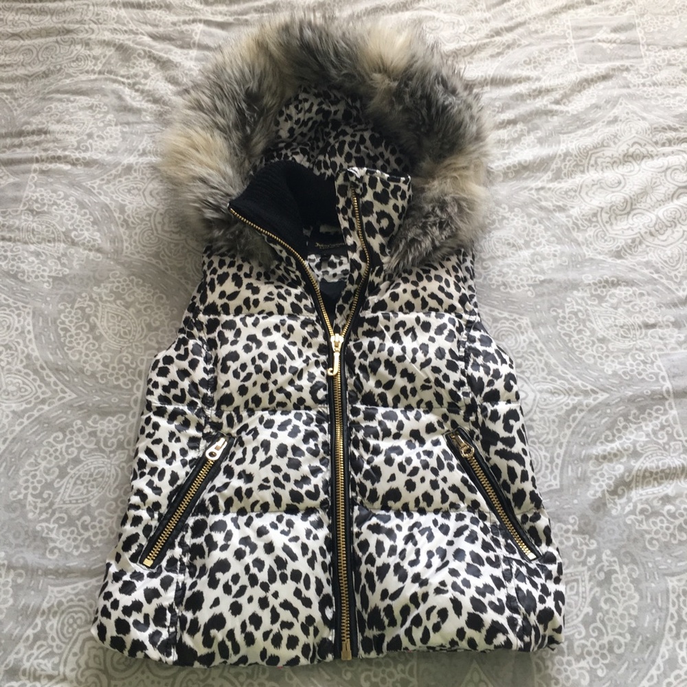 Juicy Couture snow leopard puffer vest